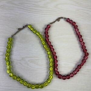 Vintage Baked Beads green / pink Muran glass bead Necklace lot of 2